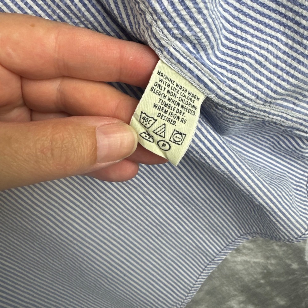 Eddie Bauer Button Down Mens XL Blue White Striped Seersucker Shirt (1684) - Picture 5 of 10